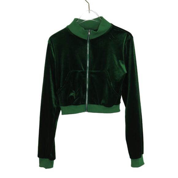 SHEIN Y2k Emerald Green Velour Tracksuit Zipper Jacket + Flared Pants Small - Picture 8 of 12